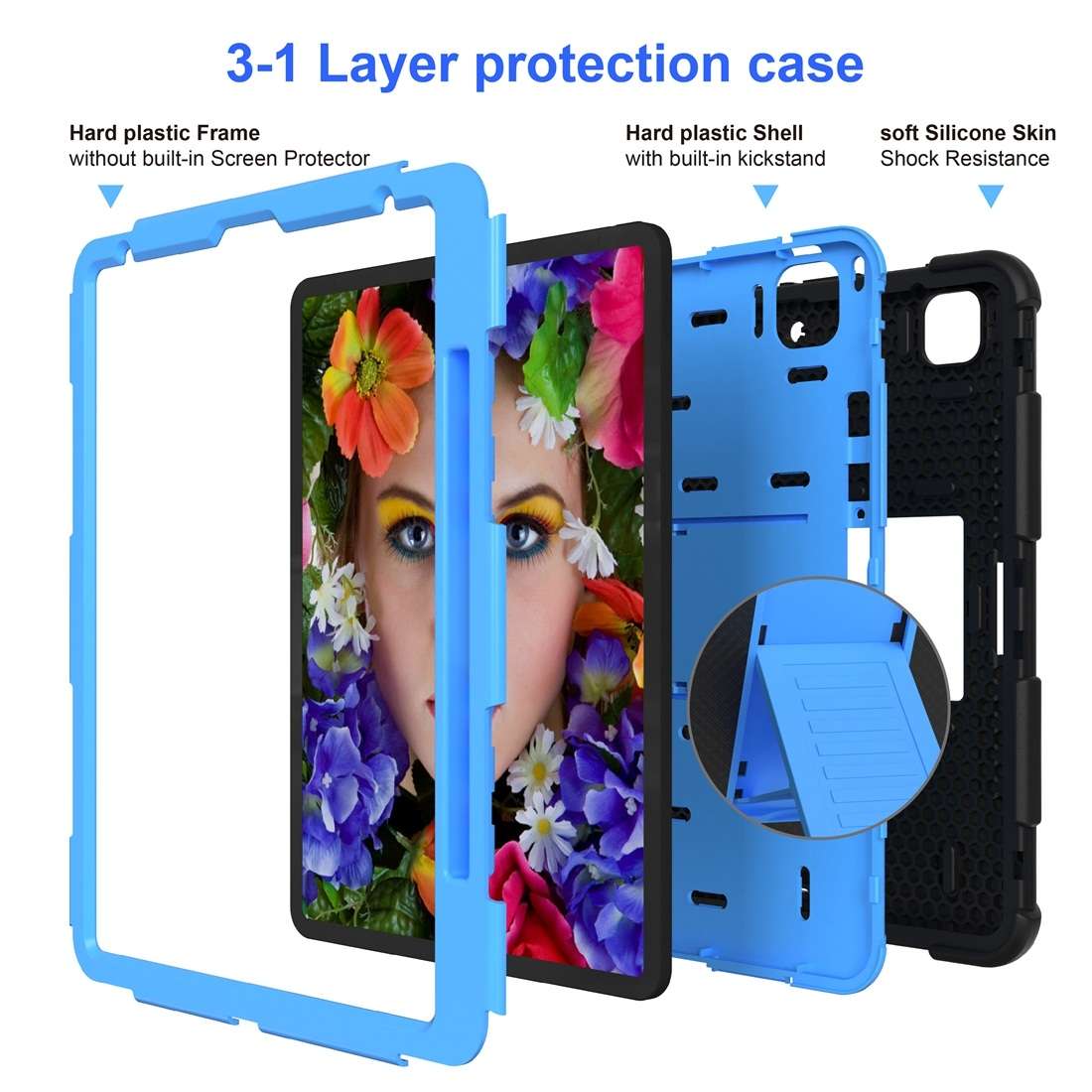 For iPad Pro 12.9 (2018) / (2020) Shockproof Two-Color Silicone Protective Tablet ... (Black+Blue)