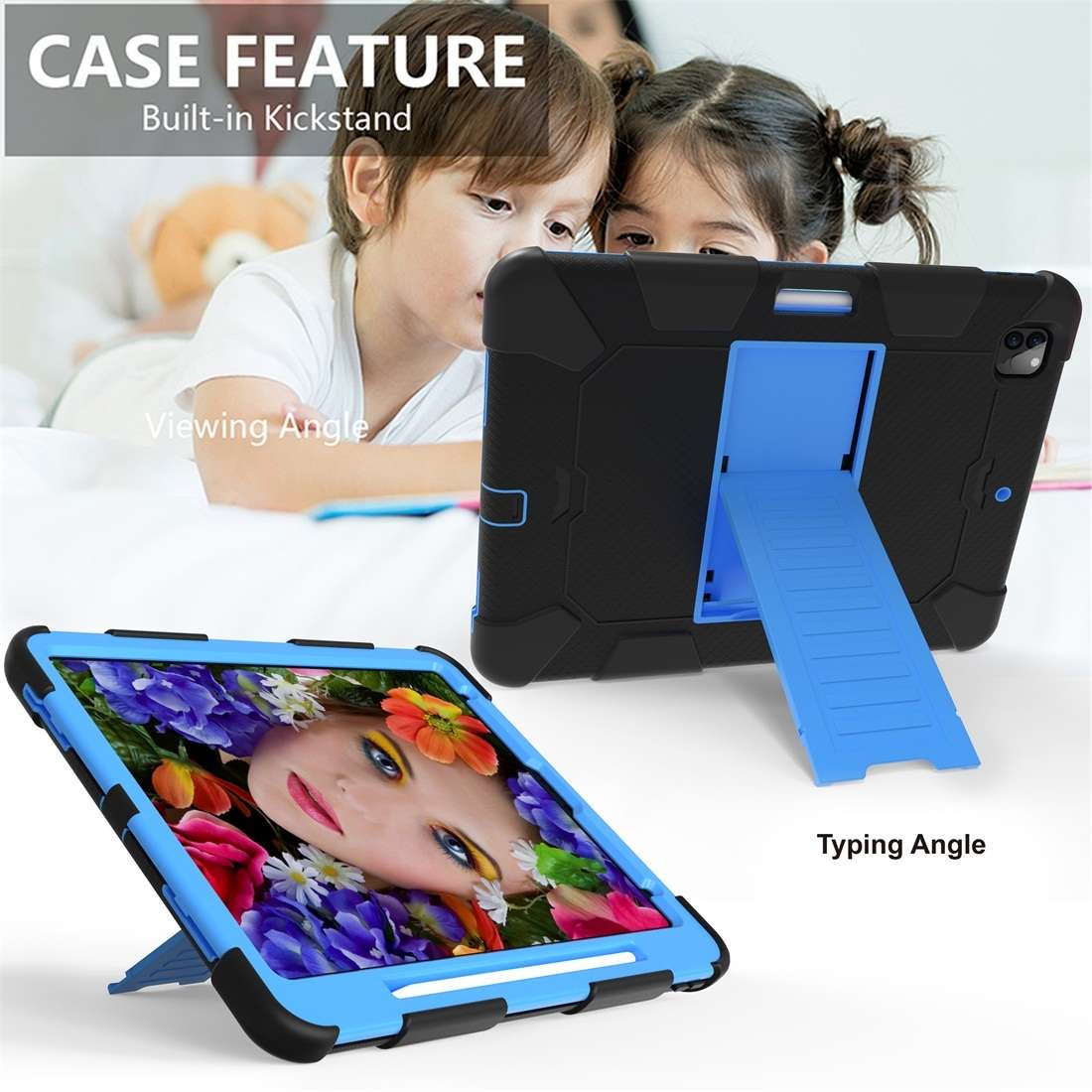 For iPad Pro 12.9 (2018) / (2020) Shockproof Two-Color Silicone Protective Tablet ... (Black+Blue)
