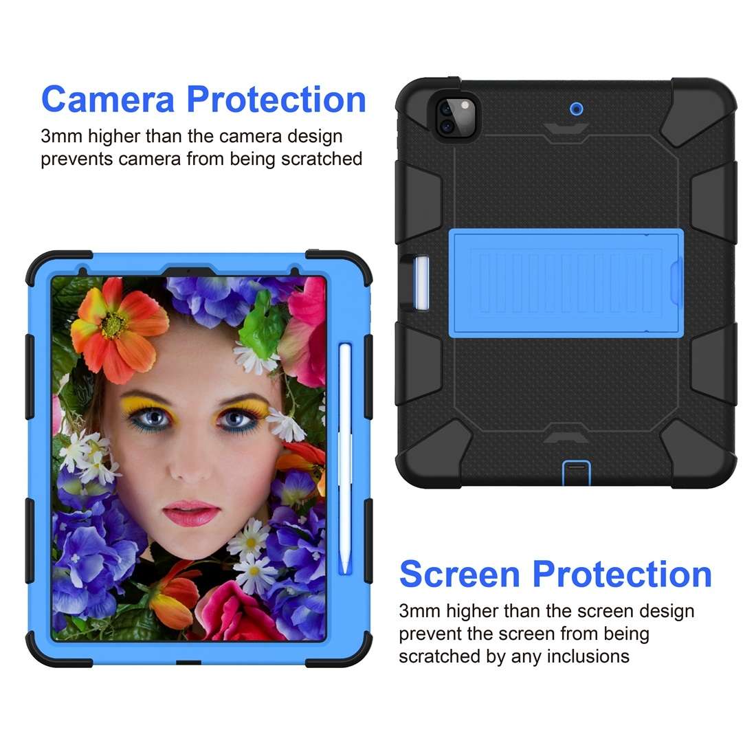 For iPad Pro 12.9 (2018) / (2020) Shockproof Two-Color Silicone Protective Tablet ... (Black+Blue)