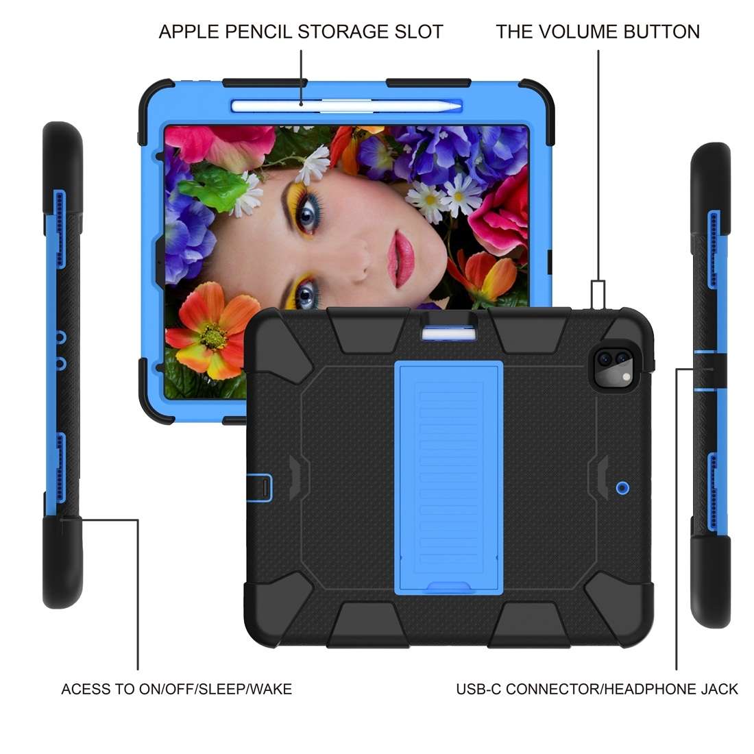 For iPad Pro 12.9 (2018) / (2020) Shockproof Two-Color Silicone Protective Tablet ... (Black+Blue)