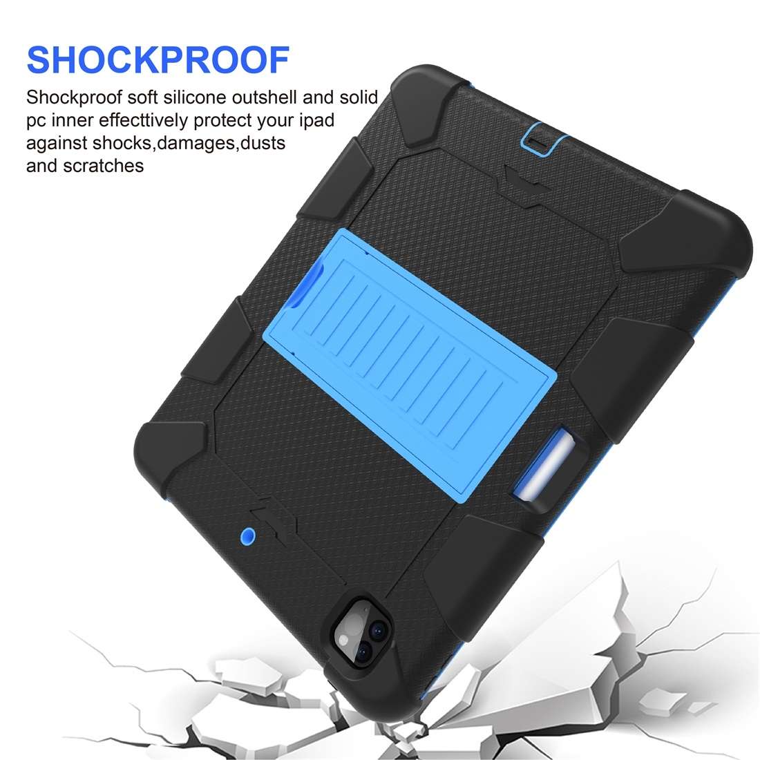 For iPad Pro 12.9 (2018) / (2020) Shockproof Two-Color Silicone Protective Tablet ... (Black+Blue)