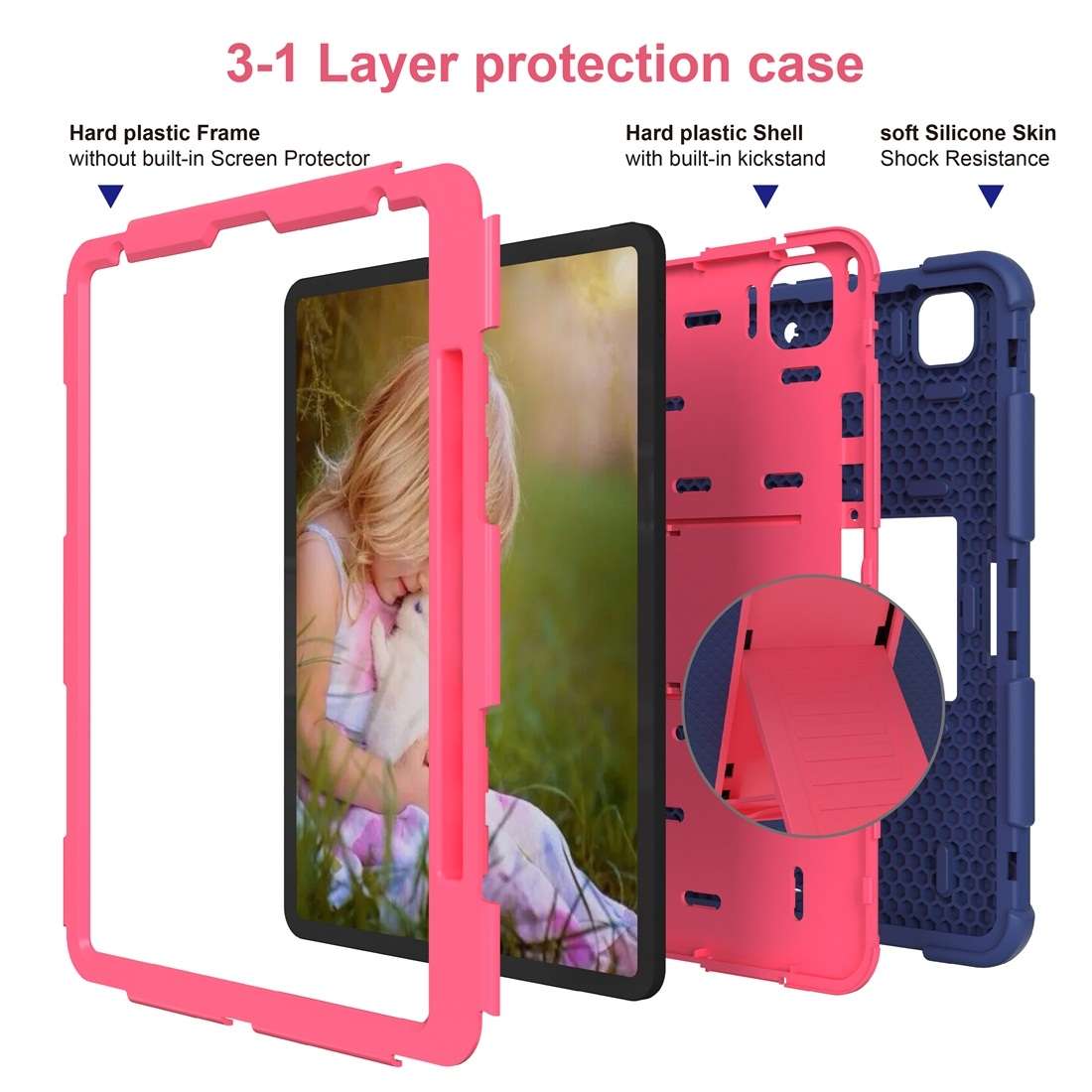 For iPad Pro 12.9 (2018) / (2020) Shockproof Two-Color Silicone Protecti ... (Dark Blue+Rose Pink)