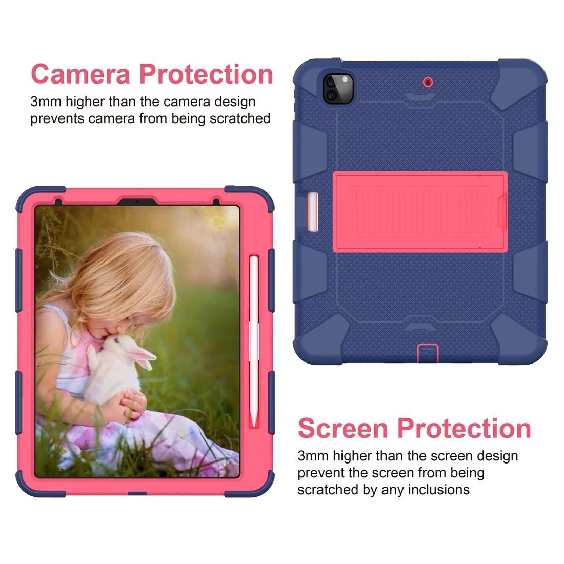 For iPad Pro 12.9 (2018) / (2020) Shockproof Two-Color Silicone Protecti ... (Dark Blue+Rose Pink)