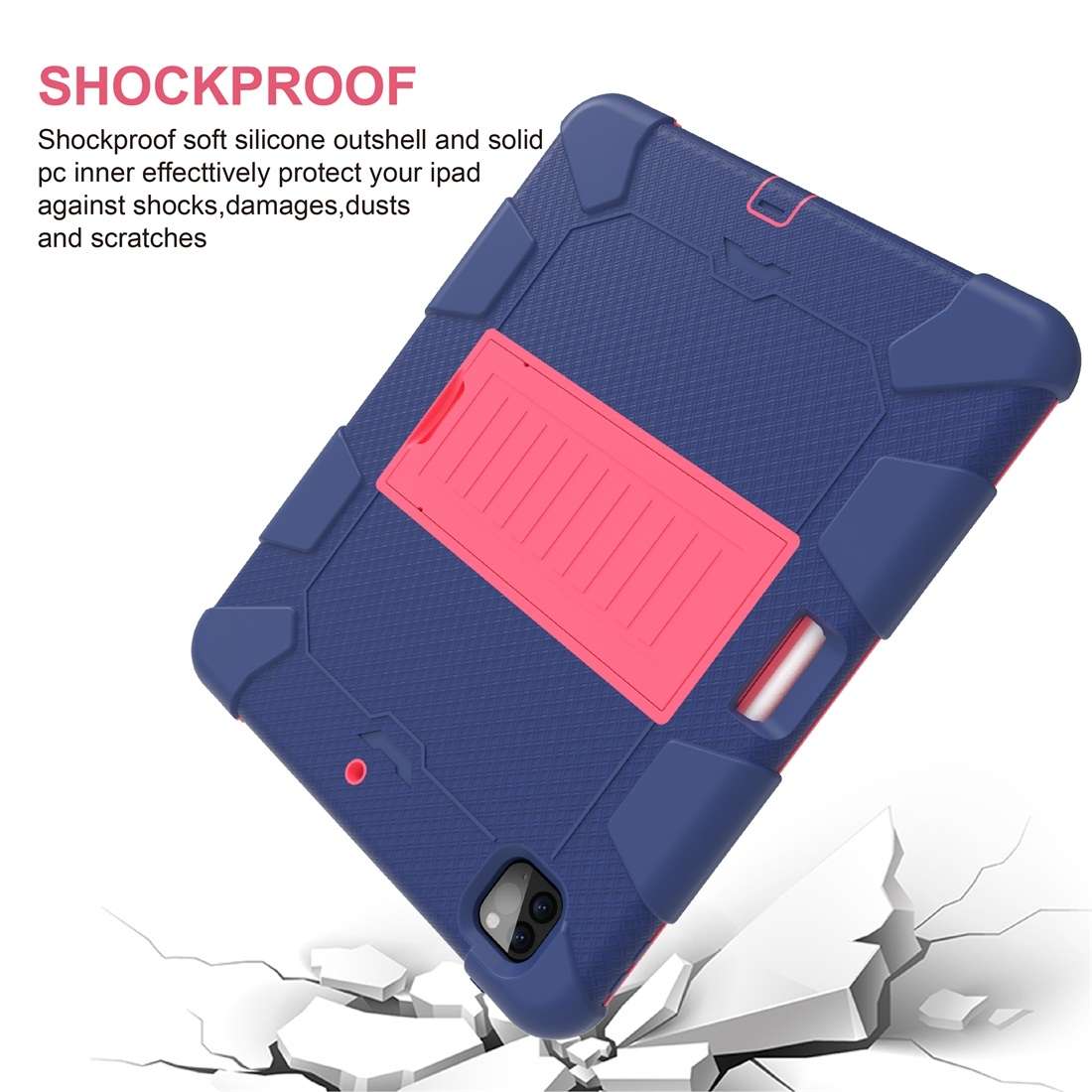 For iPad Pro 12.9 (2018) / (2020) Shockproof Two-Color Silicone Protecti ... (Dark Blue+Rose Pink)