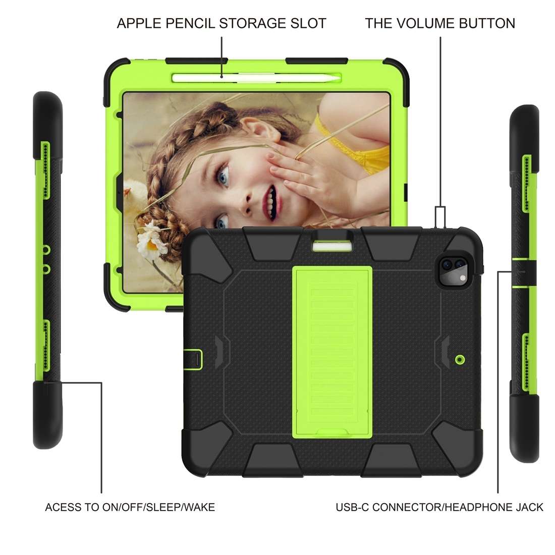 For iPad Pro 12.9 (2018) / (2020) Shockproof Two-Color Silicone Protective Table ... (Black+Green)