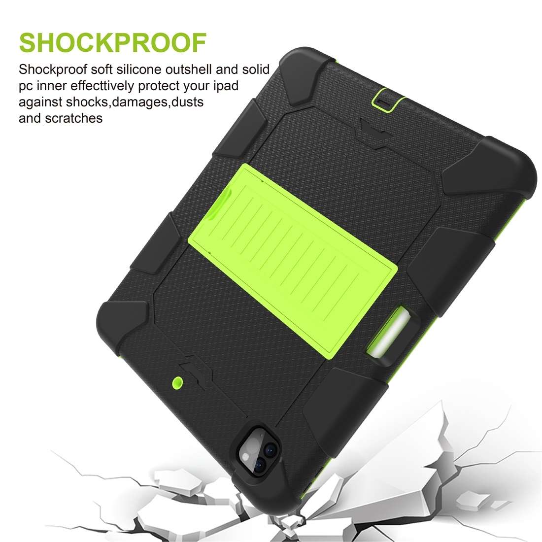 For iPad Pro 12.9 (2018) / (2020) Shockproof Two-Color Silicone Protective Table ... (Black+Green)