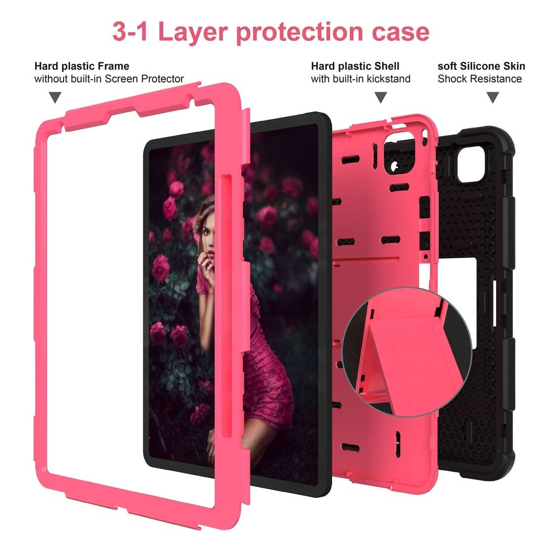 For iPad Pro 12.9 (2018) / (2020) Shockproof Two-Color Silicone Protective T ... (Black+Rose Pink)