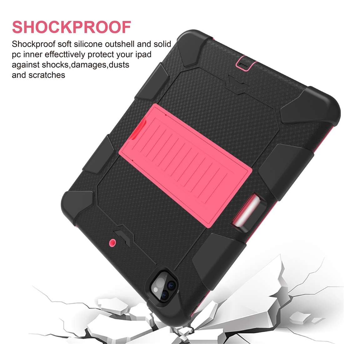 For iPad Pro 12.9 (2018) / (2020) Shockproof Two-Color Silicone Protective T ... (Black+Rose Pink)