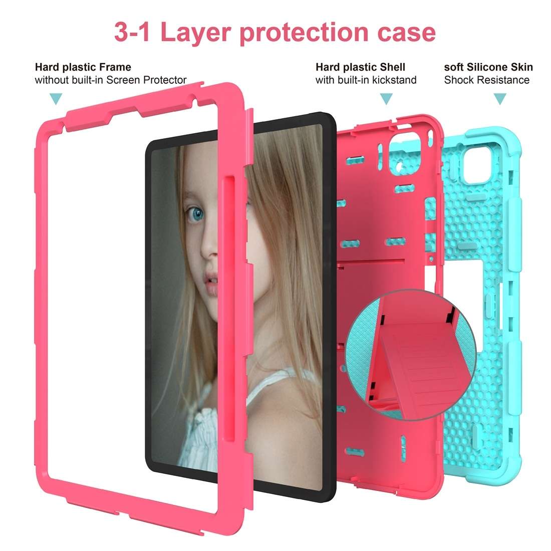 For iPad Pro 12.9 (2018) / (2020) Shockproof Two-Color Silicone Protecti ... (Mint Green+Rose Red)
