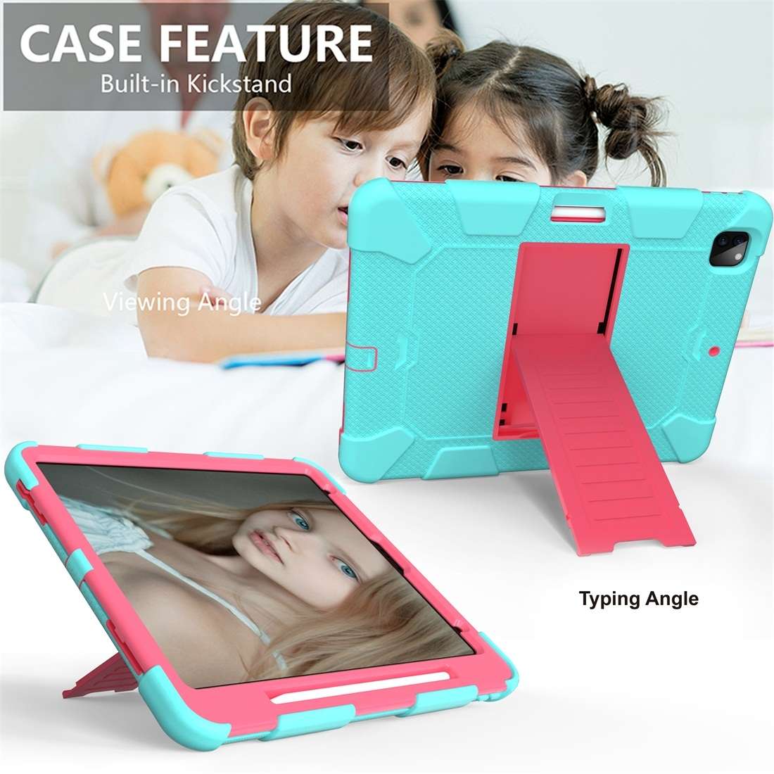 For iPad Pro 12.9 (2018) / (2020) Shockproof Two-Color Silicone Protecti ... (Mint Green+Rose Red)