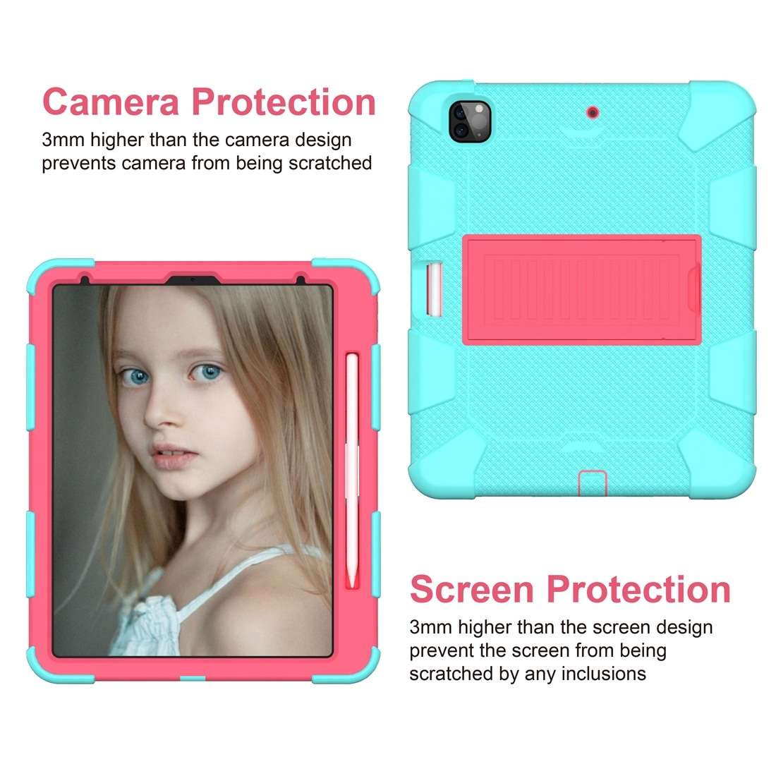 For iPad Pro 12.9 (2018) / (2020) Shockproof Two-Color Silicone Protecti ... (Mint Green+Rose Red)