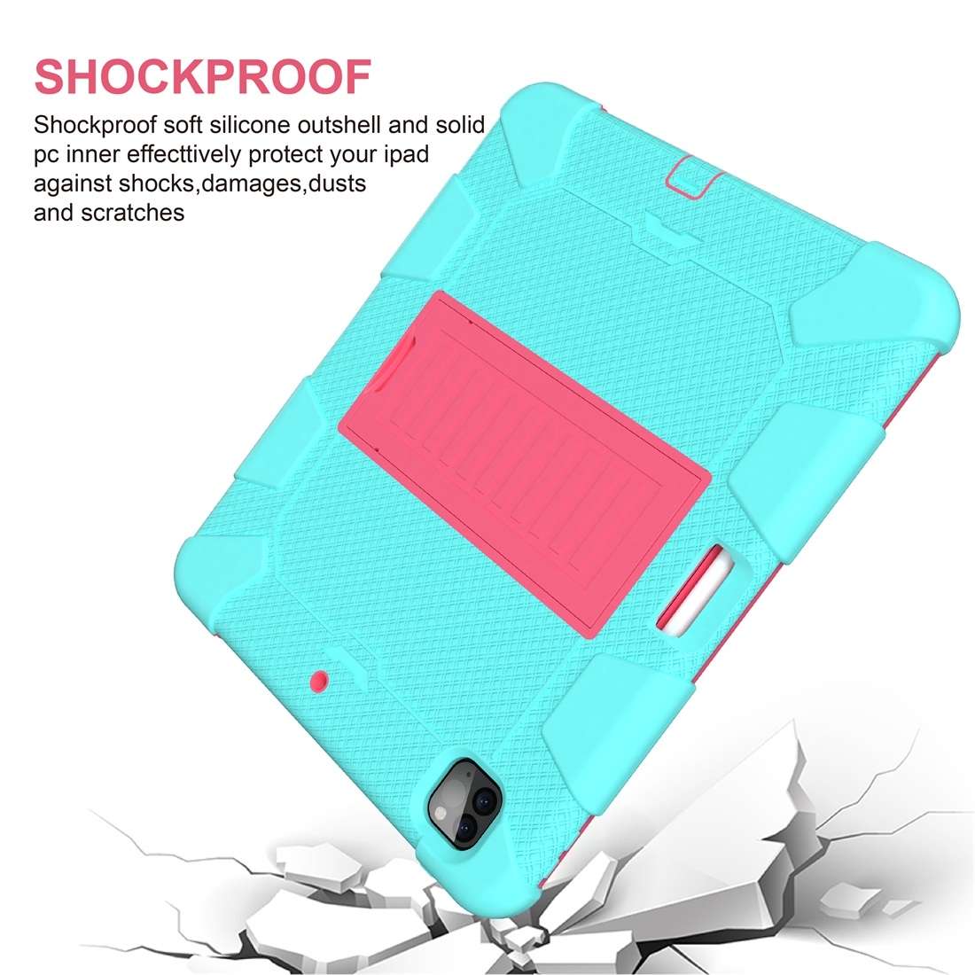 For iPad Pro 12.9 (2018) / (2020) Shockproof Two-Color Silicone Protecti ... (Mint Green+Rose Red)