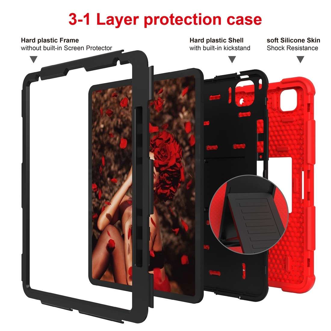 For iPad Pro 12.9 (2018) / (2020) Shockproof Two-Color Silicone Protective Tablet ... (Red+Black)