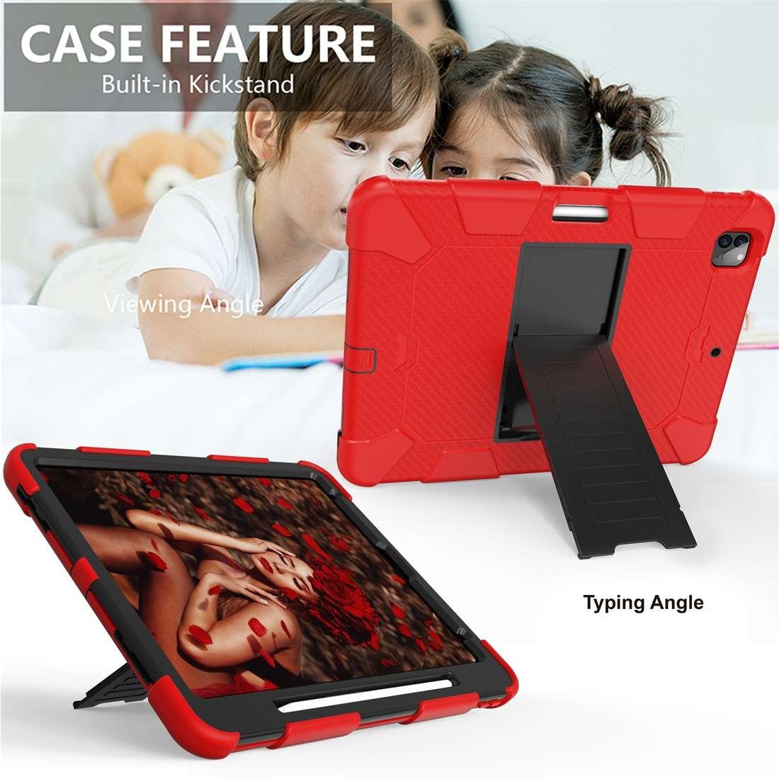 For iPad Pro 12.9 (2018) / (2020) Shockproof Two-Color Silicone Protective Tablet ... (Red+Black)