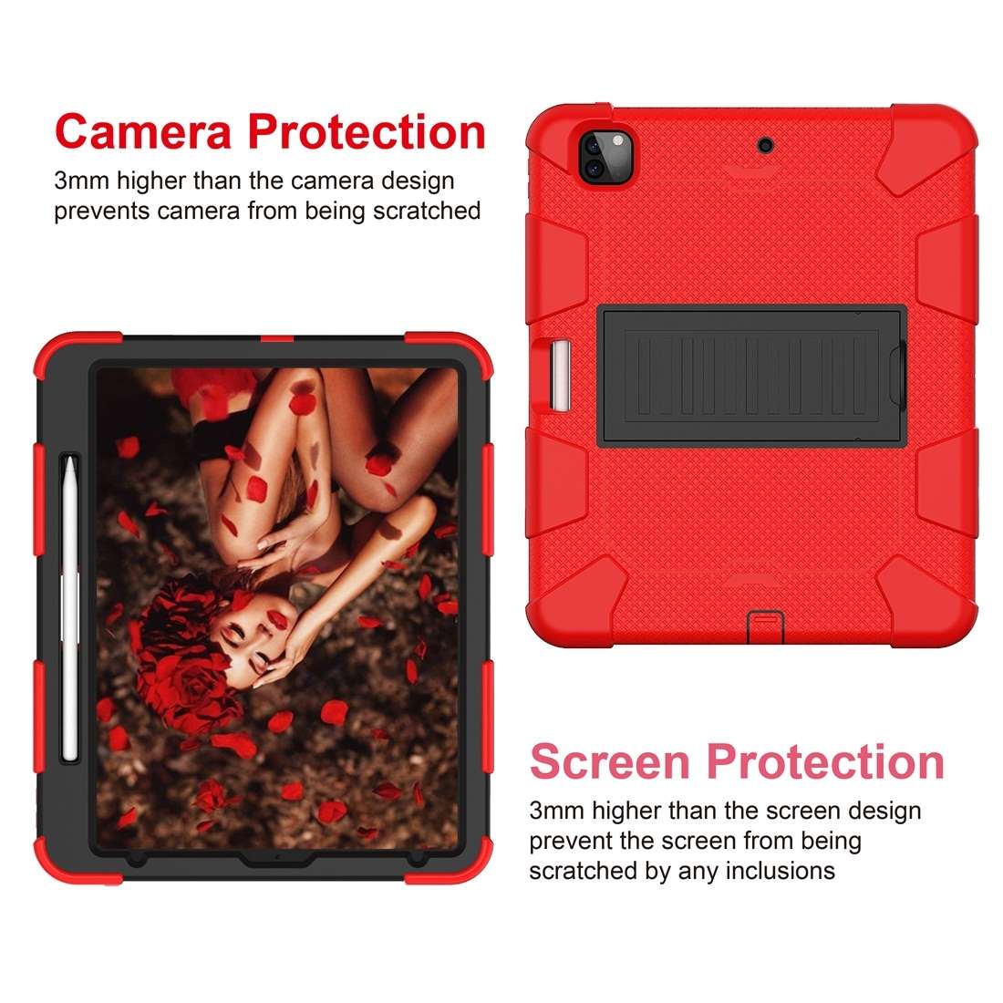 For iPad Pro 12.9 (2018) / (2020) Shockproof Two-Color Silicone Protective Tablet ... (Red+Black)