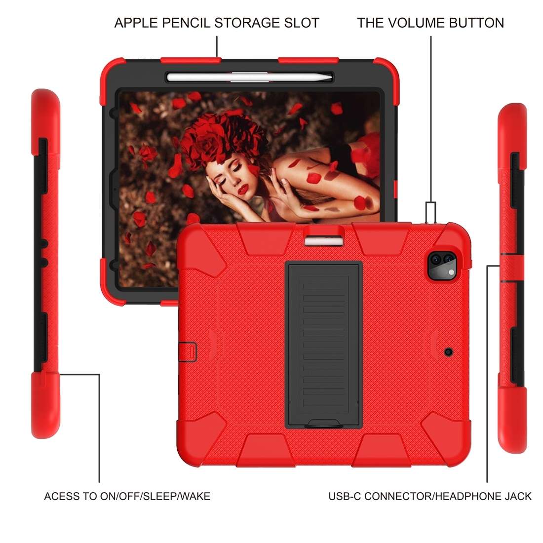 For iPad Pro 12.9 (2018) / (2020) Shockproof Two-Color Silicone Protective Tablet ... (Red+Black)