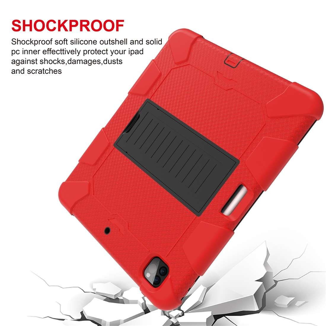 For iPad Pro 12.9 (2018) / (2020) Shockproof Two-Color Silicone Protective Tablet ... (Red+Black)