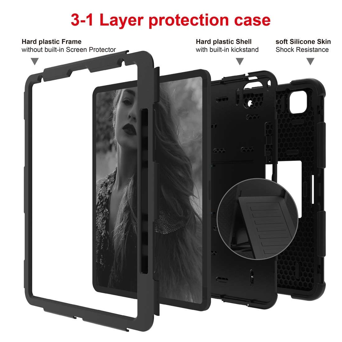 For iPad Pro 12.9 (2018) / (2020) Shockproof Two-Color Silicone Protective Tablet Case ... (Black)