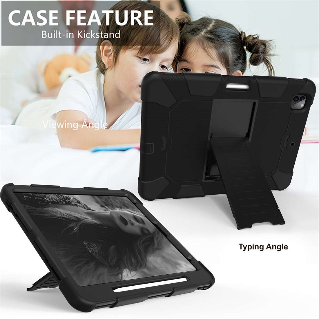 For iPad Pro 12.9 (2018) / (2020) Shockproof Two-Color Silicone Protective Tablet Case ... (Black)