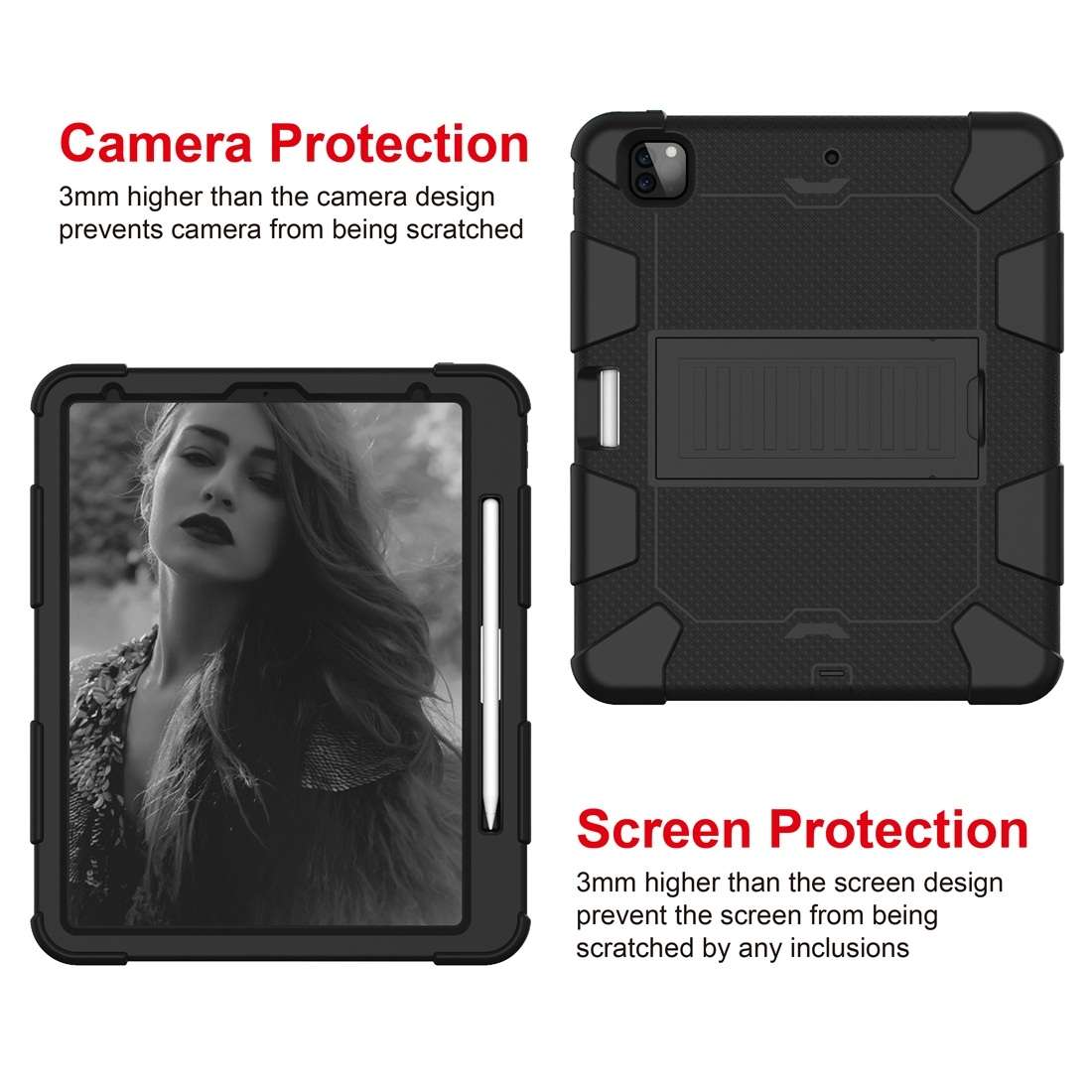For iPad Pro 12.9 (2018) / (2020) Shockproof Two-Color Silicone Protective Tablet Case ... (Black)