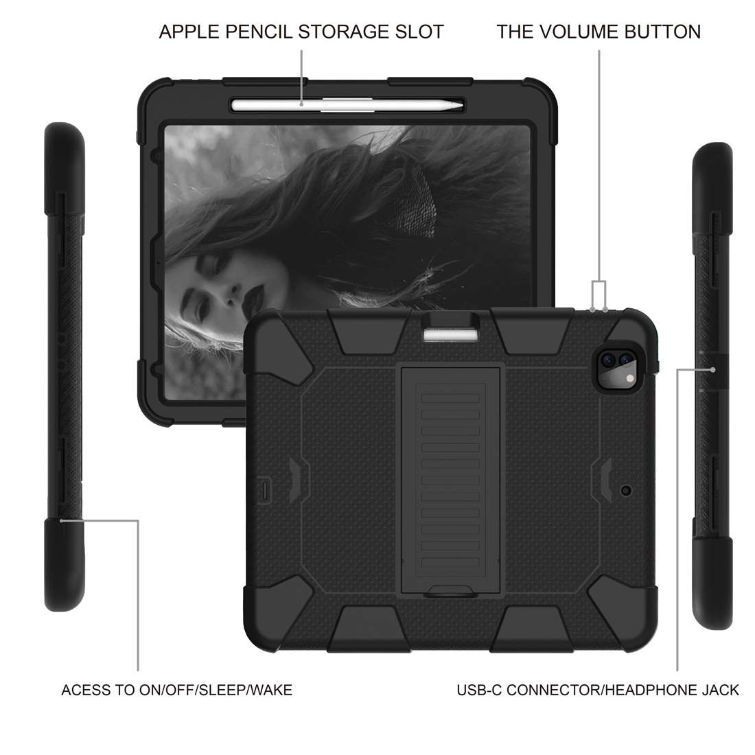 For iPad Pro 12.9 (2018) / (2020) Shockproof Two-Color Silicone Protective Tablet Case ... (Black)