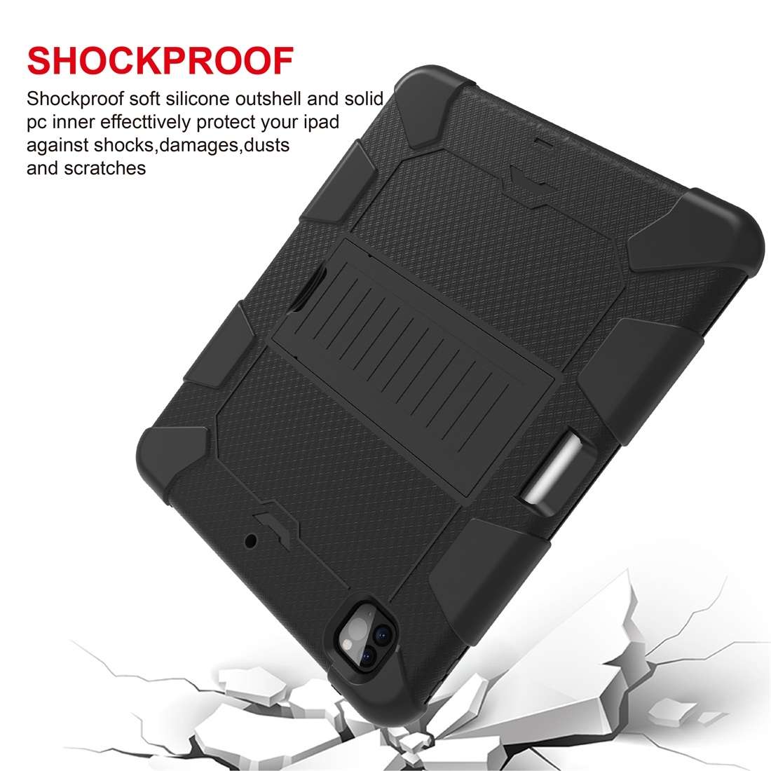 For iPad Pro 12.9 (2018) / (2020) Shockproof Two-Color Silicone Protective Tablet Case ... (Black)