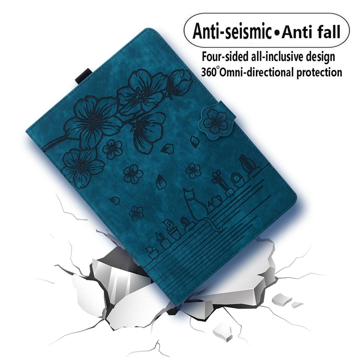 For iPad Pro 11 2022 / Air 10.9 2022 Cartoon Sakura Cat Embossed Smart Leather Tablet Case(Blue)