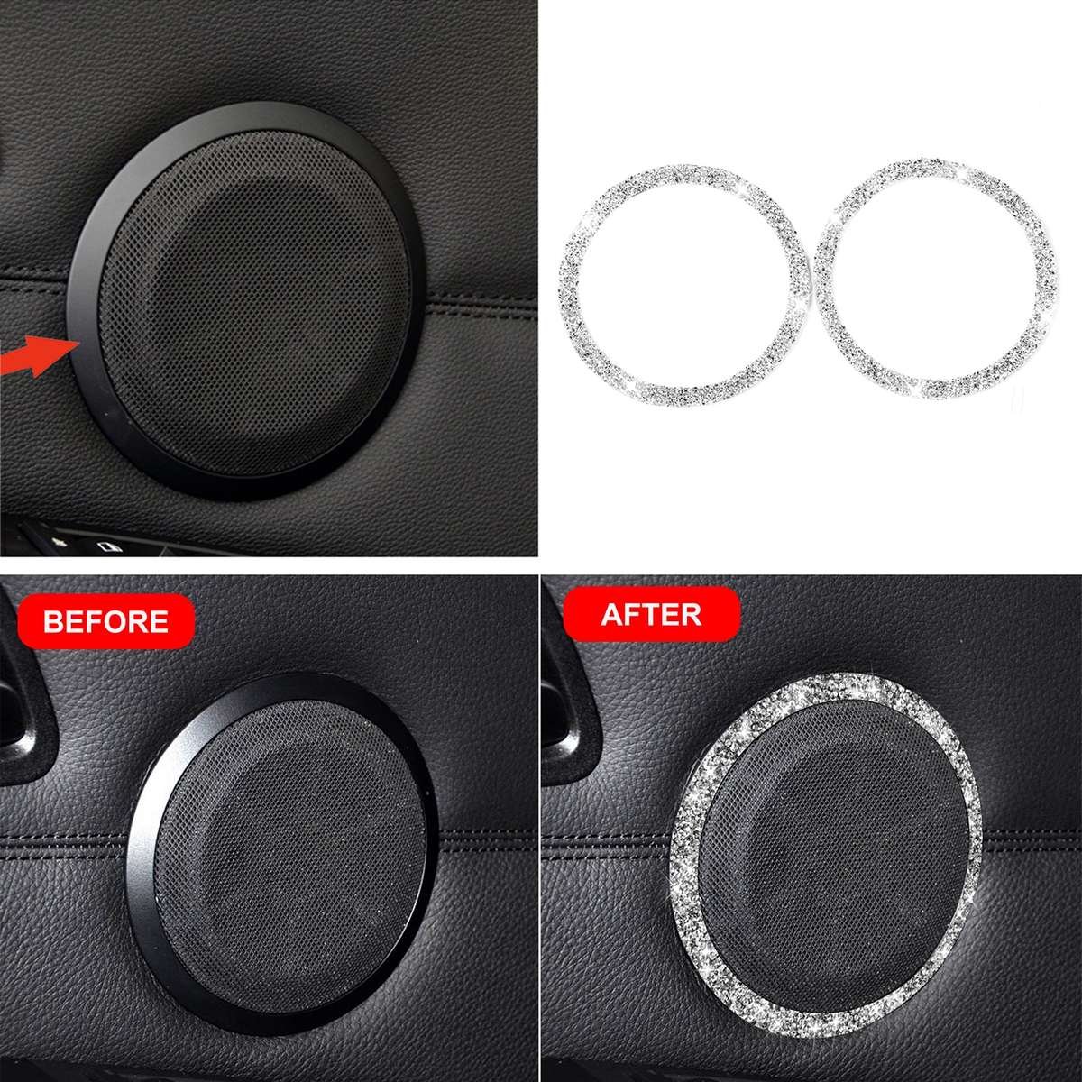 Car Door Horn Ring 2 in 1 Diamond Decorative Sticker for BMW 3 Series E90 / E84 2008-2012, X1 Series