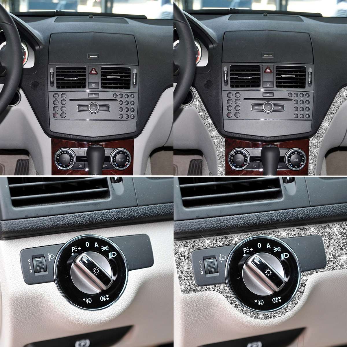 For Mercedes-Benz C-class W204 2007-2010 Car Headlight Frame Diamond Decorative Sticker, Left-hand D