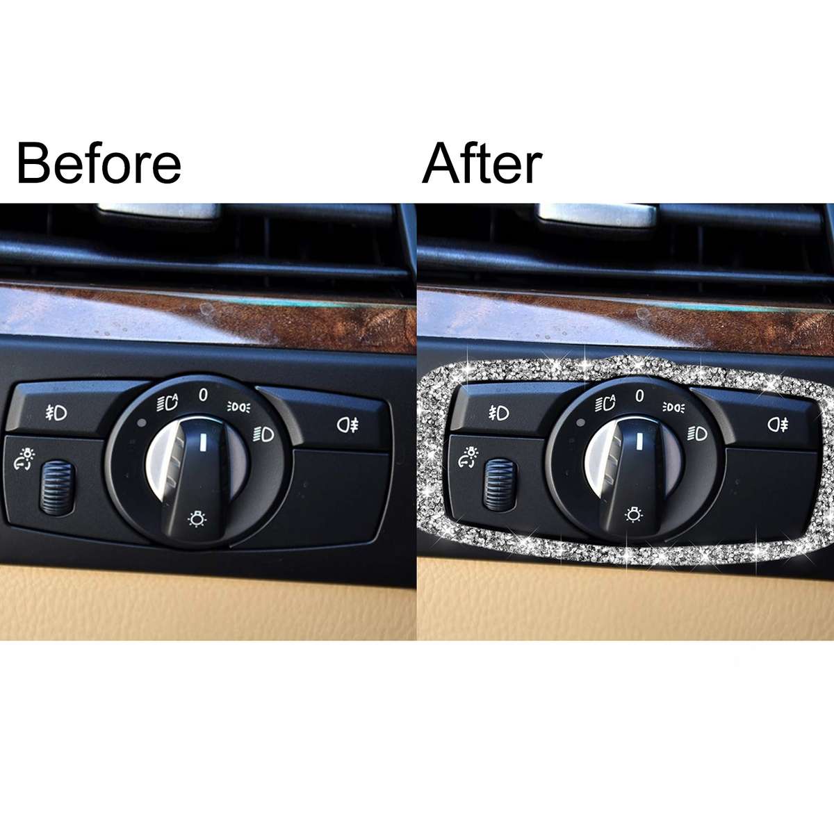 For BMW X5 E70 / X6 E71 2008-2013 Car Headlight Switch Frame Diamond Decoration Sticker, Left and Ri