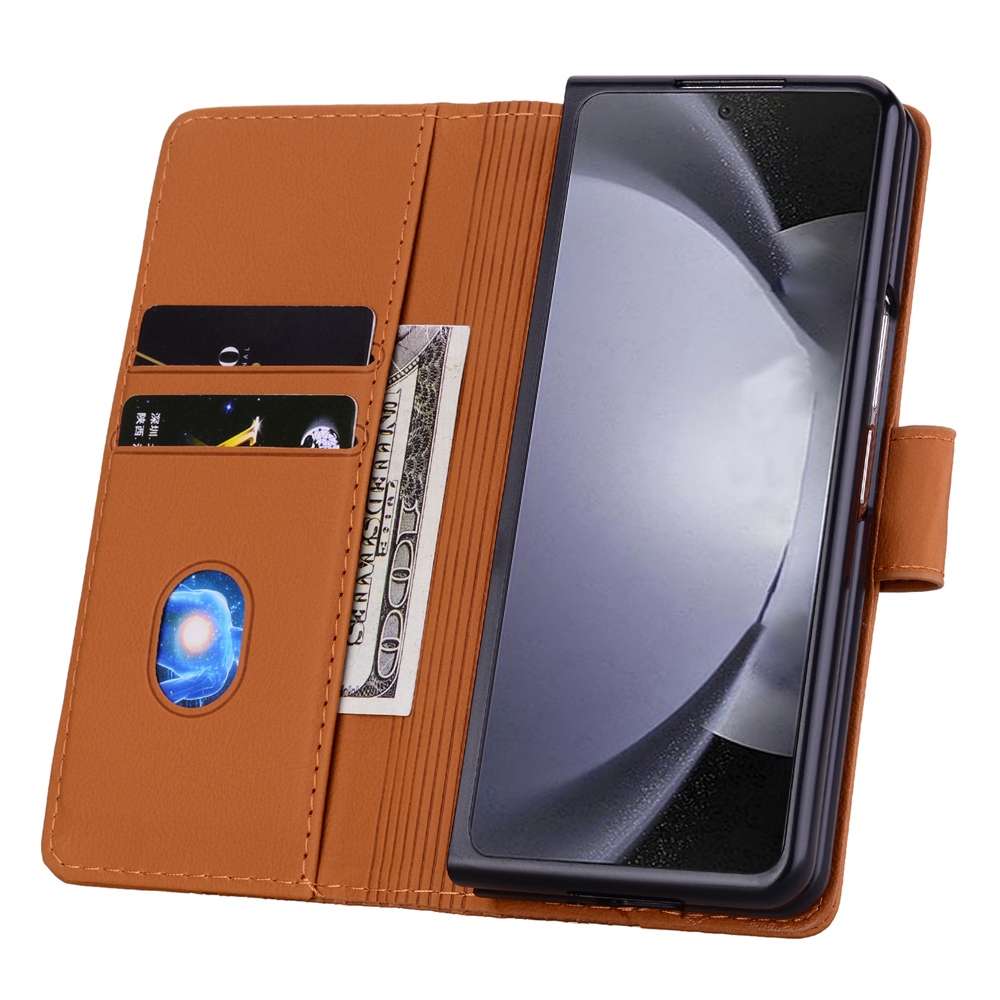 For Samsung Galaxy Z Fold4 Business Diamond Buckle Leather Phone Case with Lanyard(Brown)