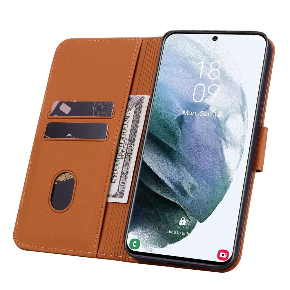 For Samsung Galaxy S21 5G Diamond Buckle Leather Phone Case with Lanyard(Brown)