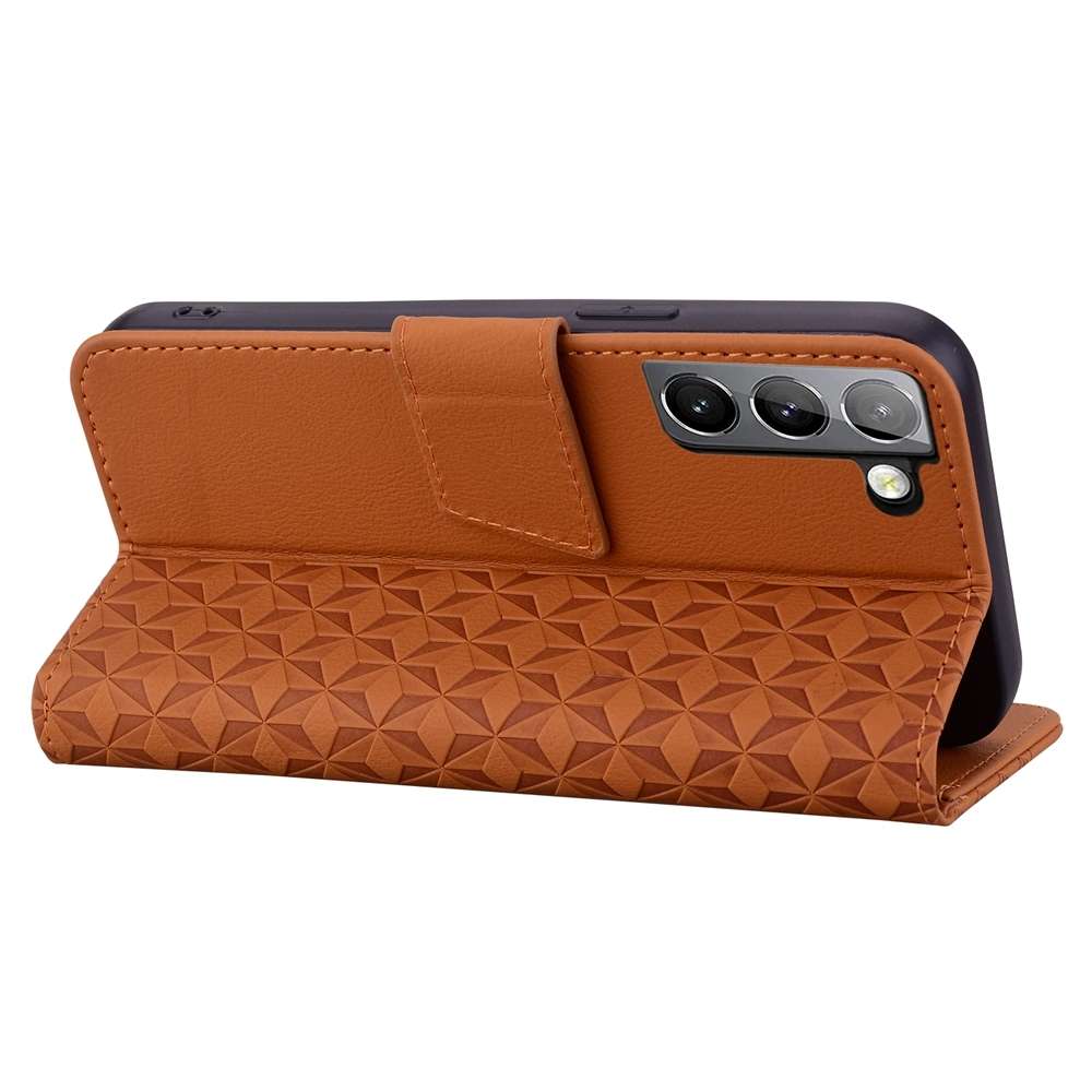 For Samsung Galaxy S21 5G Diamond Buckle Leather Phone Case with Lanyard(Brown)