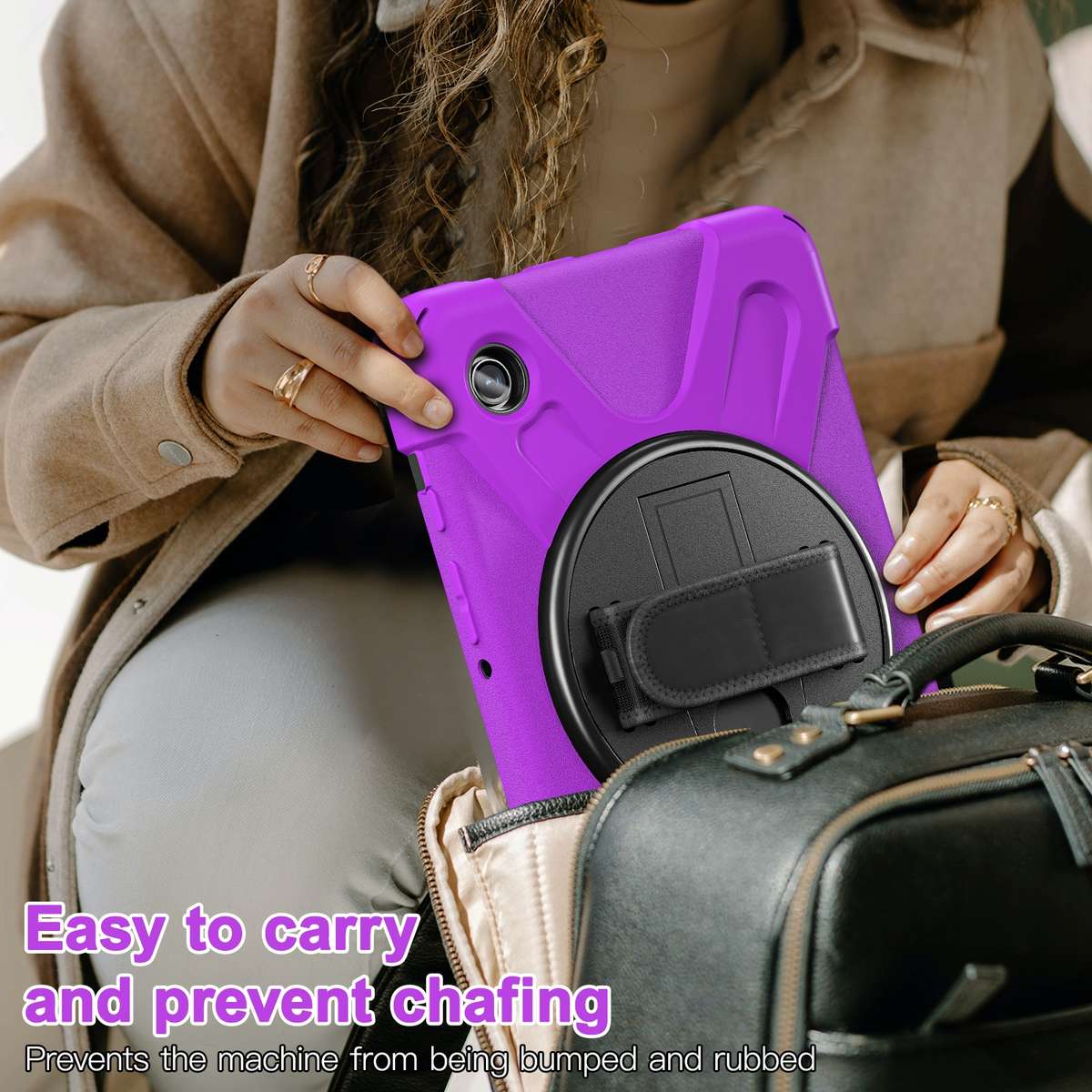 For Samsung Galaxy Tab A9+ Rotatable Kickstand Grip Heavy Duty Hard Rugged Tablet Case(Purple)
