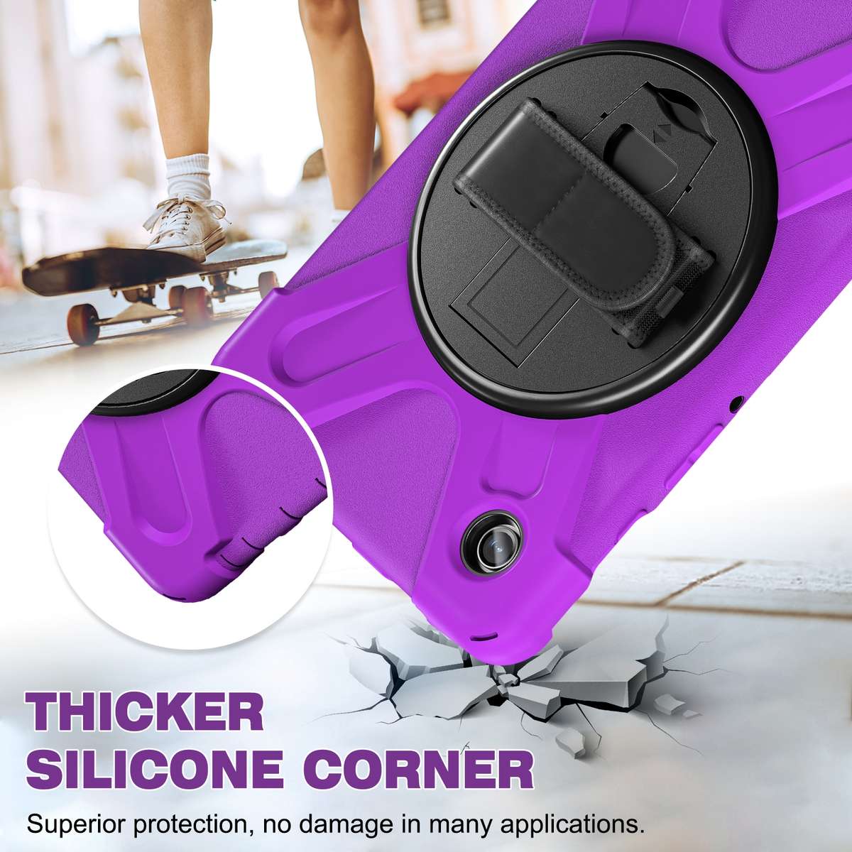 For Samsung Galaxy Tab A9+ Rotatable Kickstand Grip Heavy Duty Hard Rugged Tablet Case(Purple)