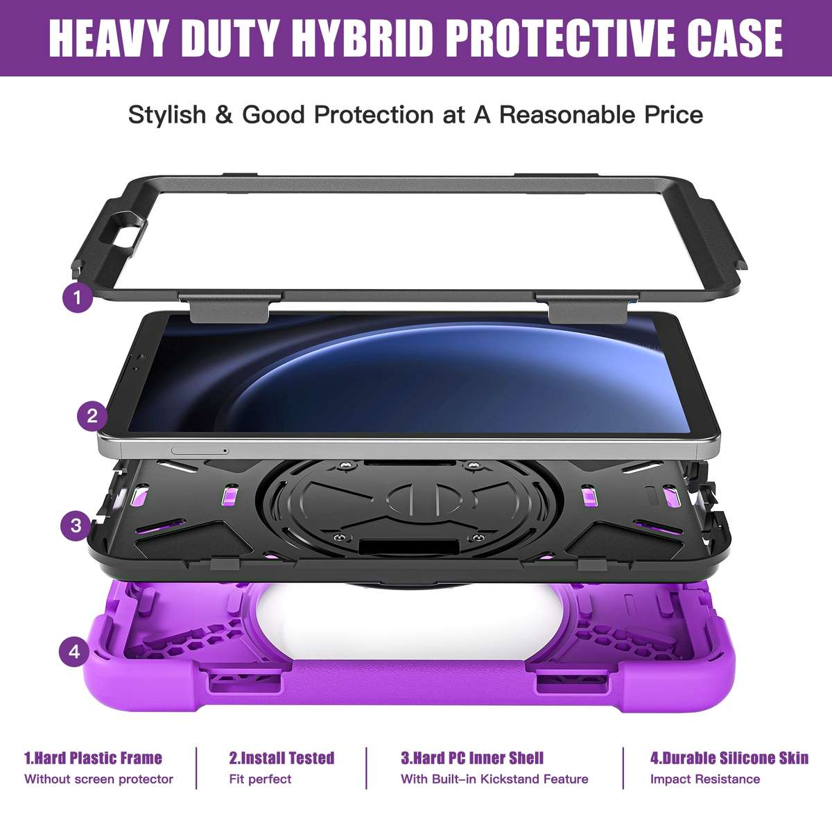 For Samsung Galaxy Tab A9+ Rotatable Kickstand Grip Heavy Duty Hard Rugged Tablet Case(Purple)