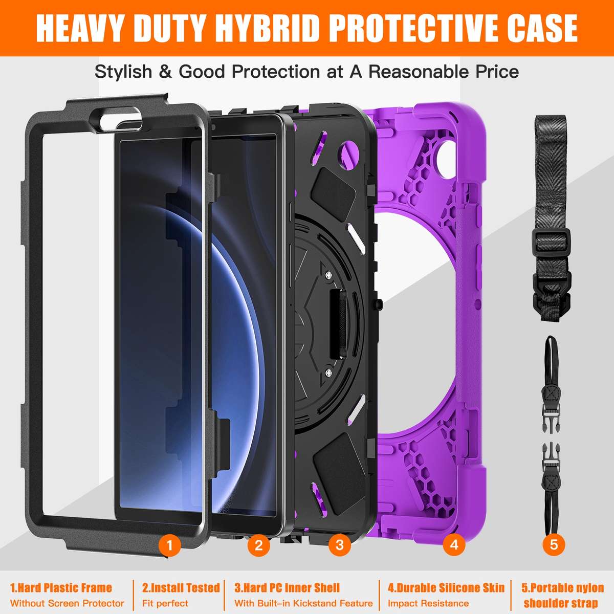 For Samsung Galaxy Tab A9+ Rotatable Kickstand Grip Heavy Duty Hard Rugged Tablet Case(Purple)