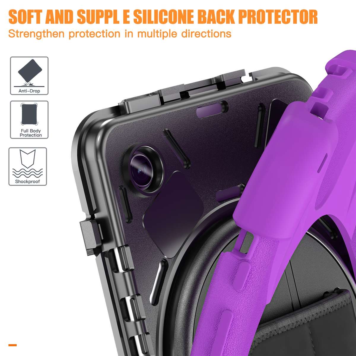 For Samsung Galaxy Tab A9+ Rotatable Kickstand Grip Heavy Duty Hard Rugged Tablet Case(Purple)