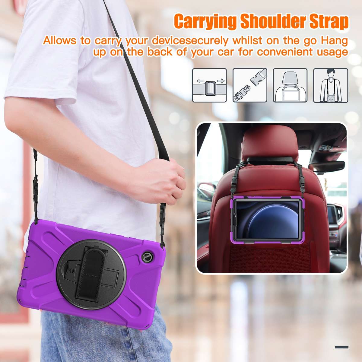 For Samsung Galaxy Tab A9+ Rotatable Kickstand Grip Heavy Duty Hard Rugged Tablet Case(Purple)