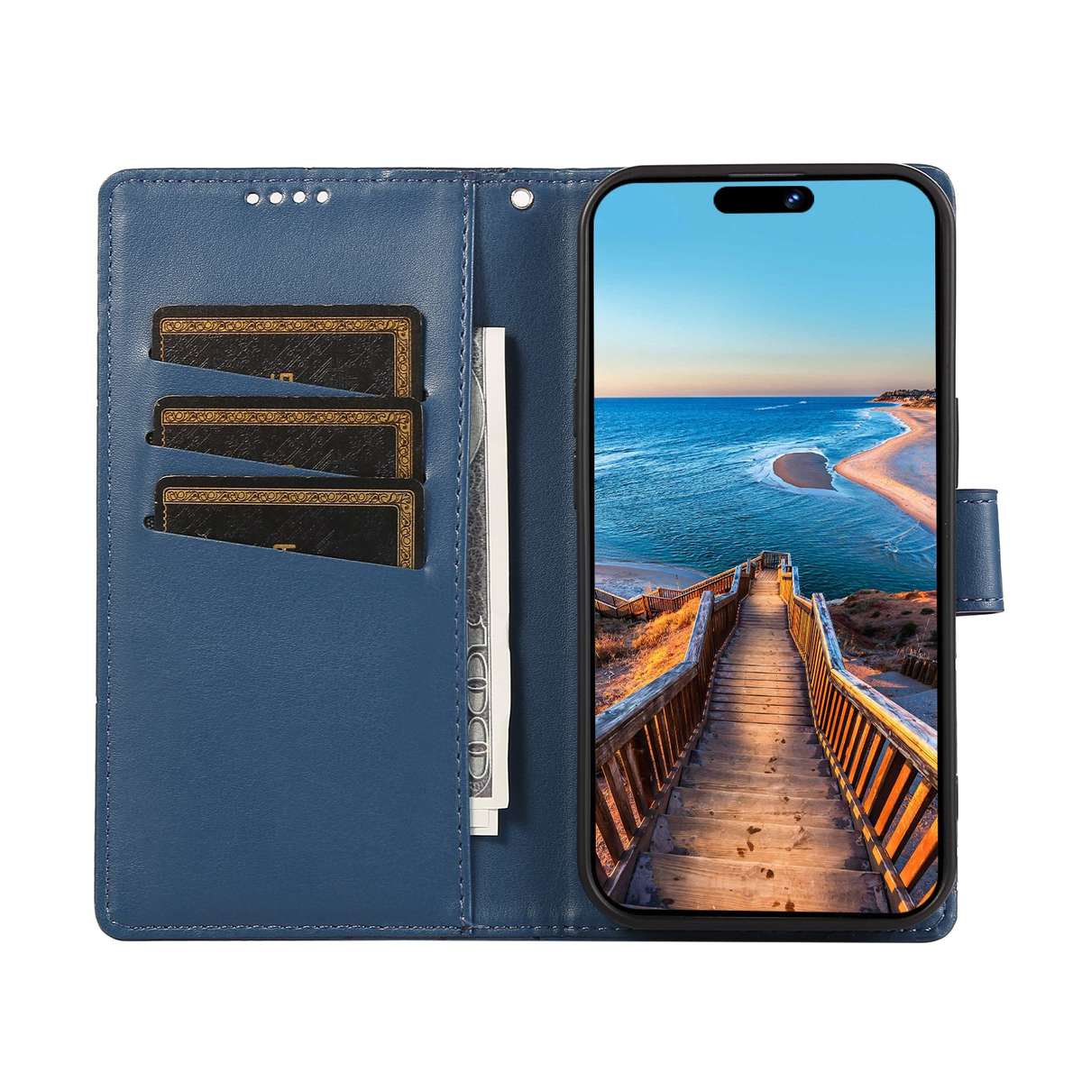 For Samsung Galaxy S21+ 5G PU Genuine Leather Texture Embossed Line Phone Case(Blue)