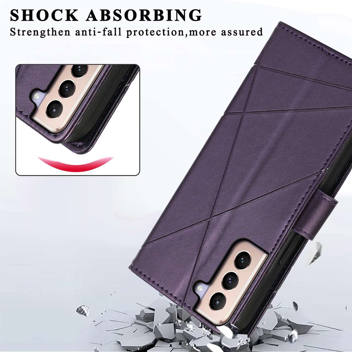 For Samsung Galaxy S21+ 5G PU Genuine Leather Texture Embossed Line Phone Case(Purple)