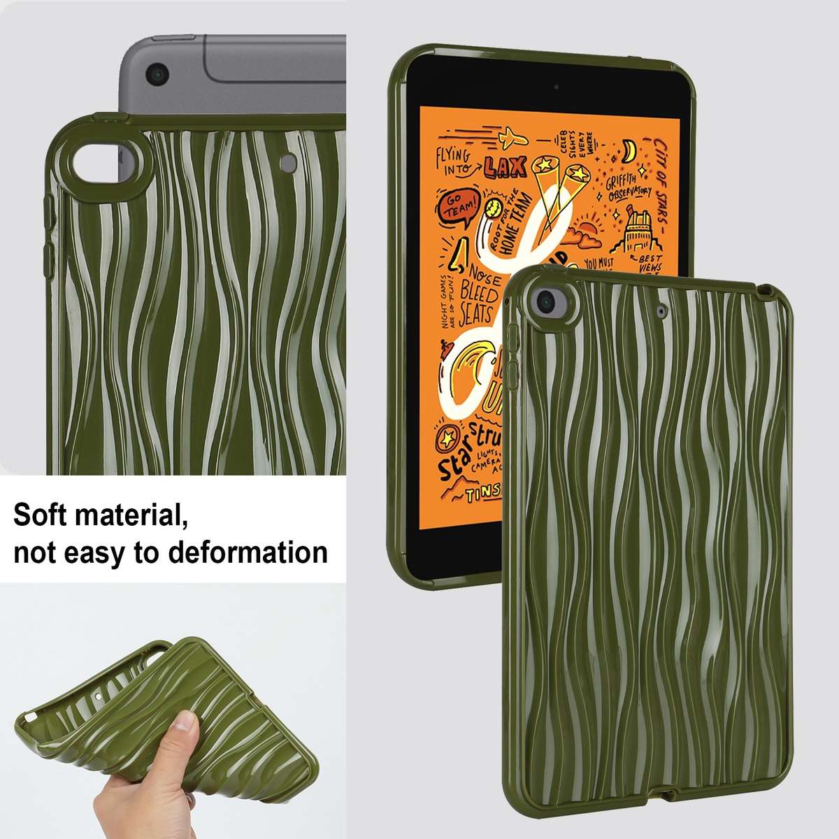 For iPad mini 5 / 4 / 3 / 2 / 1 Jelly Color Water Ripple TPU Tablet Case(Dark Green)