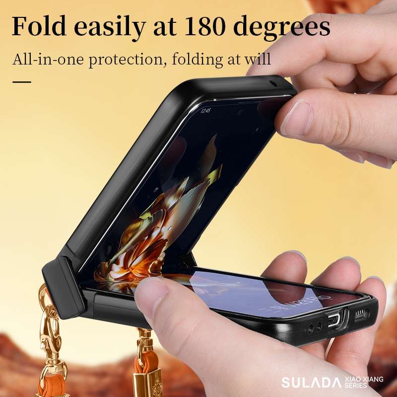 For Samsung Galaxy Z Flip4 SULADA Elegant Rhombic Texture Folding Phone Case with Lanyard(Black)