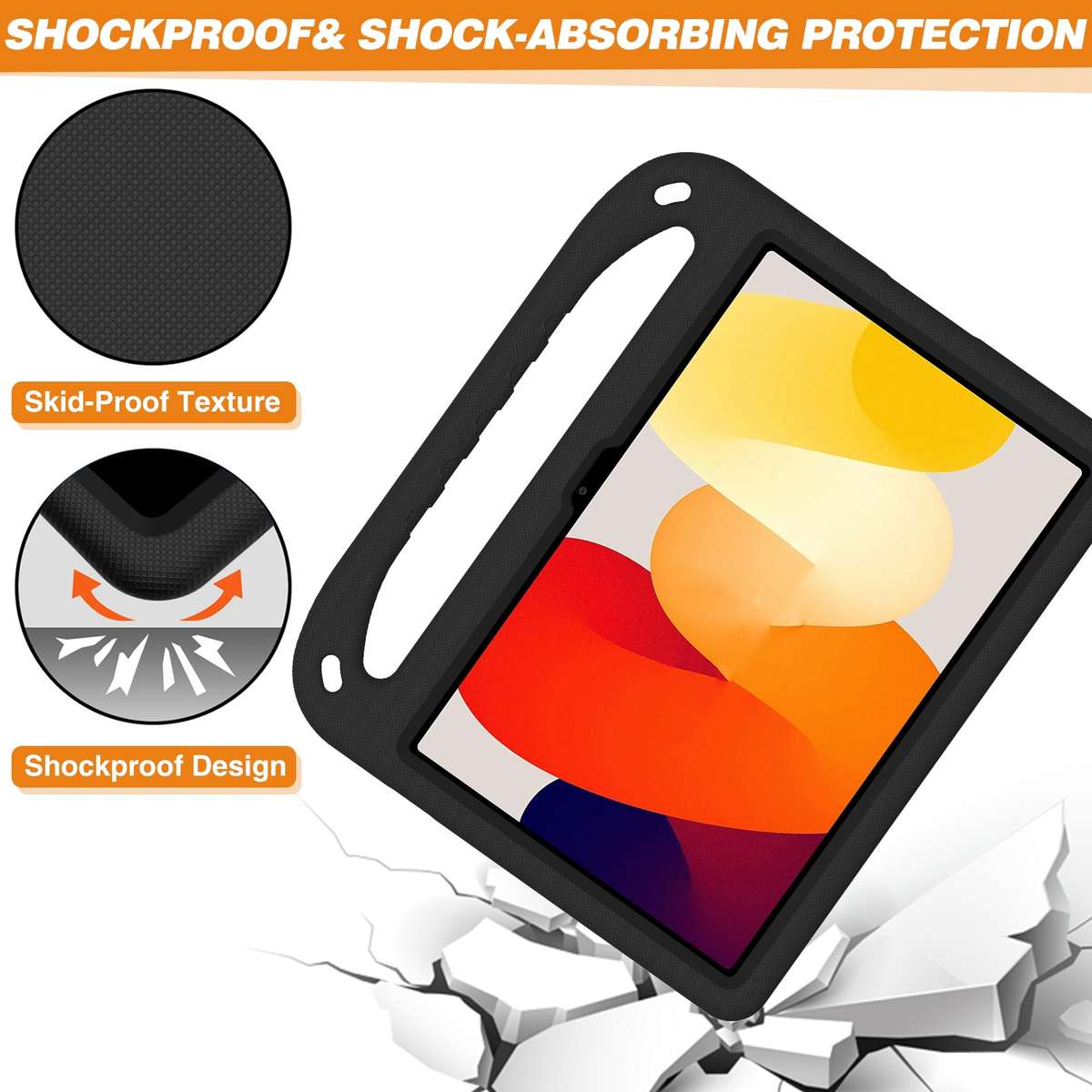 For Xiaomi Redmi Pad SE 11.0 Handle EVA Shockproof Tablet Case with Holder(Black)