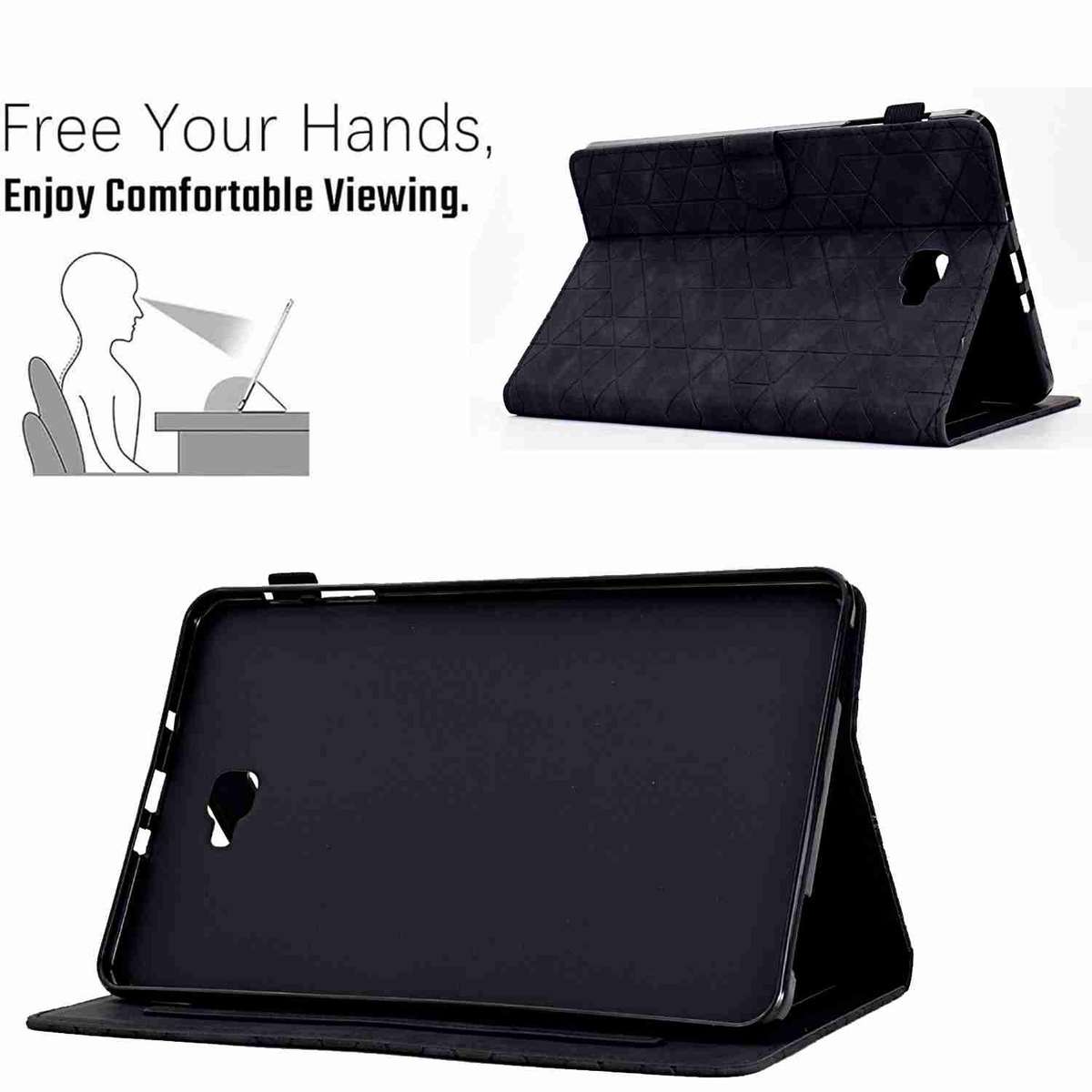 For Samsung Galaxy Tab A 10.1 T580 Rhombus TPU Smart Leather Tablet Case(Black)
