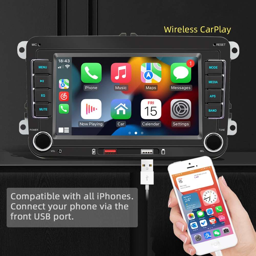 F9070 For Volkswagen 7 inch Portable Car MP5 Player Support CarPlay / Android Auto(Black)