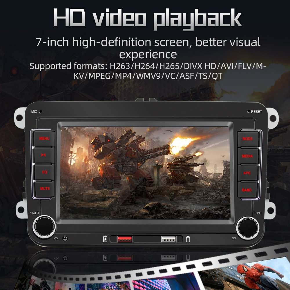 F9070 For Volkswagen 7 inch Portable Car MP5 Player Support CarPlay / Android Auto(Black)