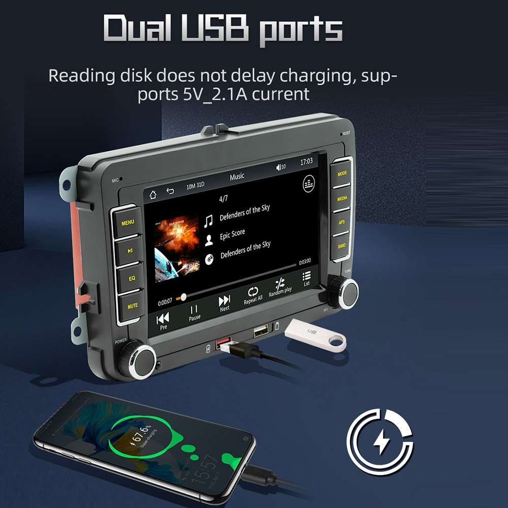 For Volkswagen 7 inch Portable Car MP5 Player Support CarPlay / Android Auto(Black)