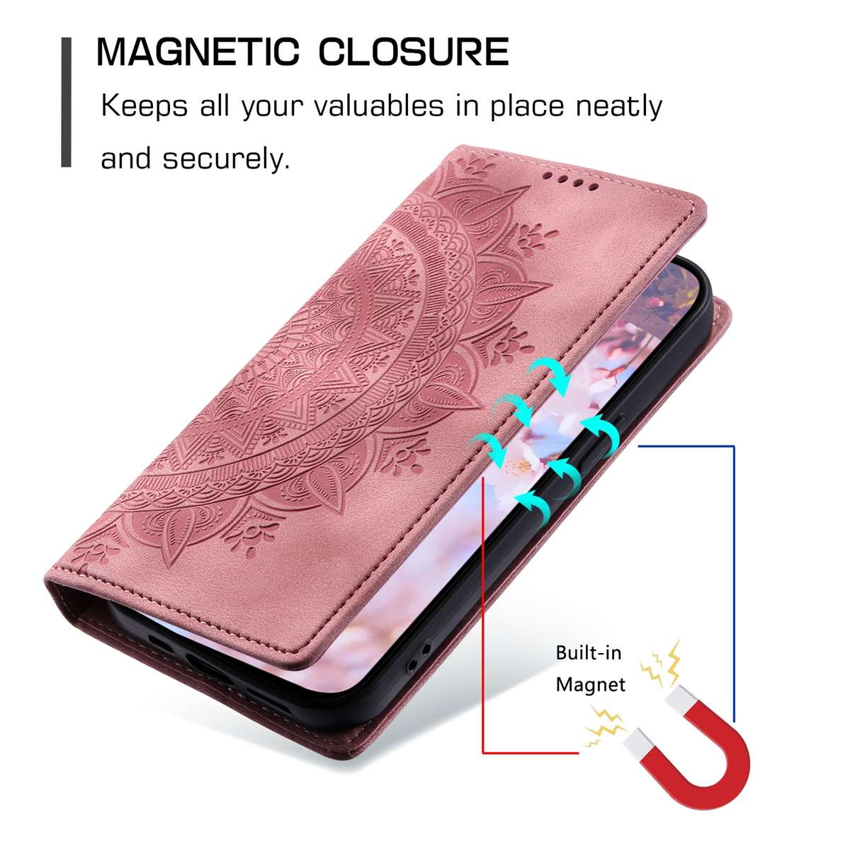 For Samsung Galaxy S21+ 5G Totem Embossed Magnetic Leather Phone Case(Rose Gold)