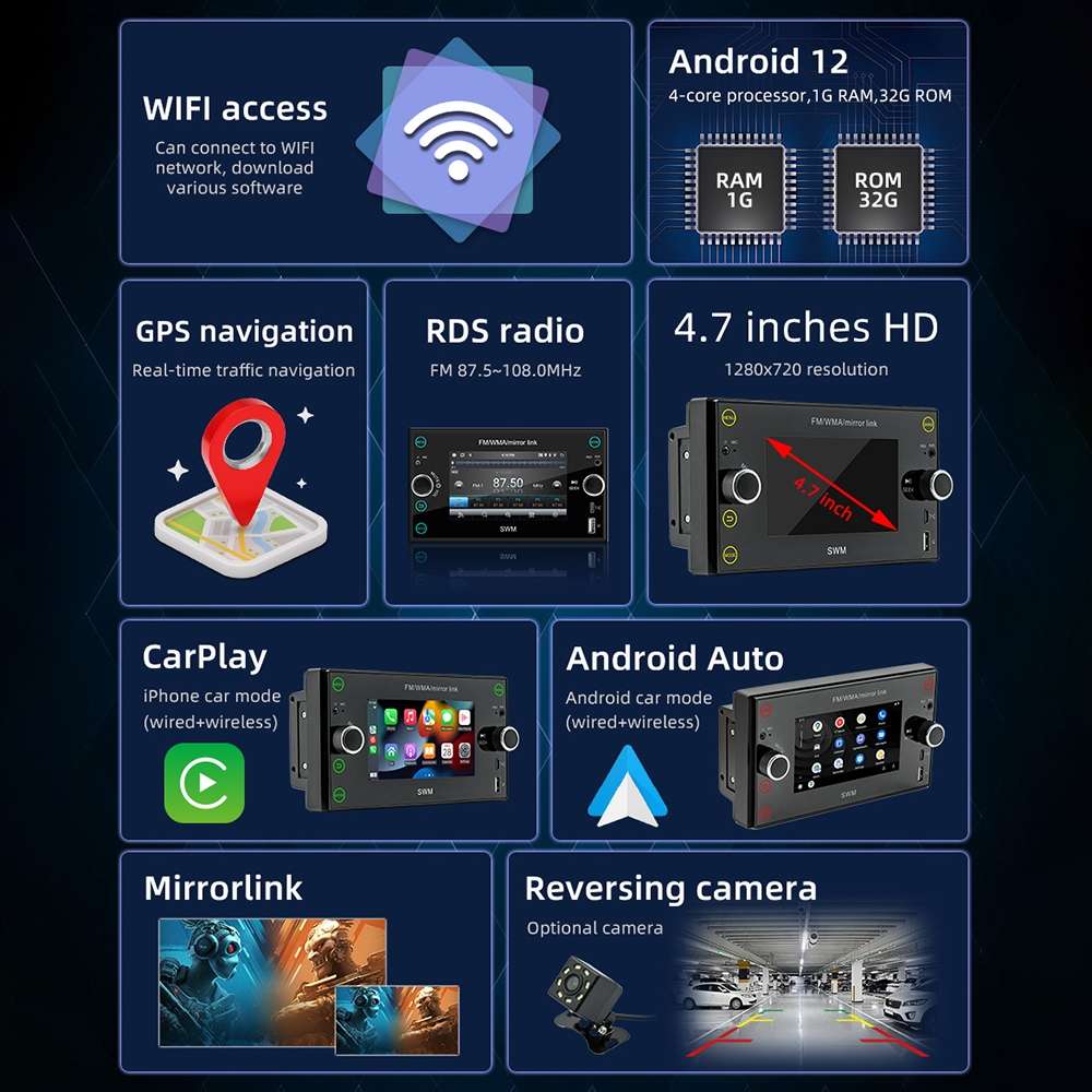 A3121 Android 12 GPS Navigation Car Multimedia Player, 1GB+32GB, Support iOS CarPlay / Android Auto